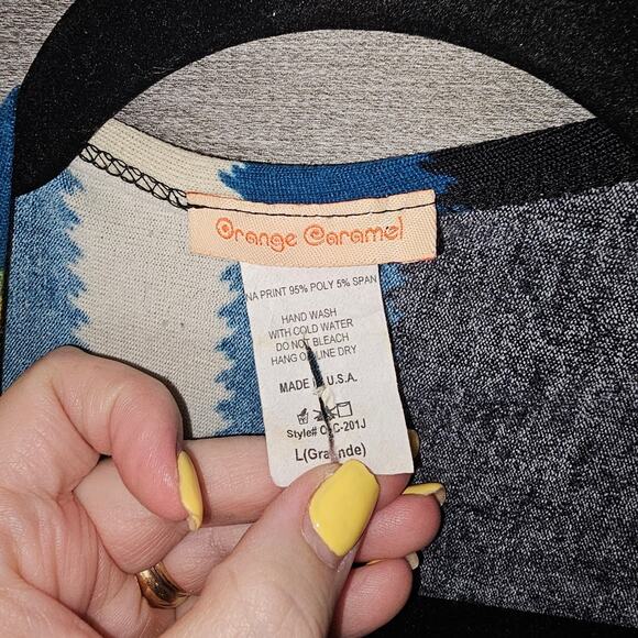 VTG "Orange Caramel" Striped Fringed Cardigan Open Poncho Yellow Blue Black - Picture 4 of 5